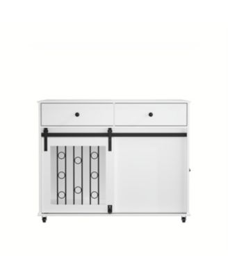  Dog Crate Furniture with Double Drawers and Sliding Barn Door in White