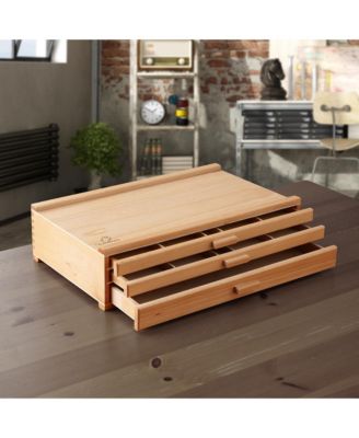 3 Drawer Wooden Artist Storage Supply Box for Pastels, Pencils, Pens, Markers, Brushes and Tools
