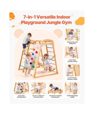 Indoor Playground Jungle Gym, 7-in-1 Wooden Indoor Playground for Kids