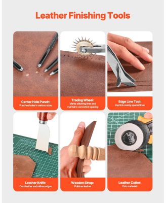 Leather Working Tools Kit, 61-Piece Leather Craft Set w/ Canvas Storage Bag, Punching, Sewing, Stamping & Sanding