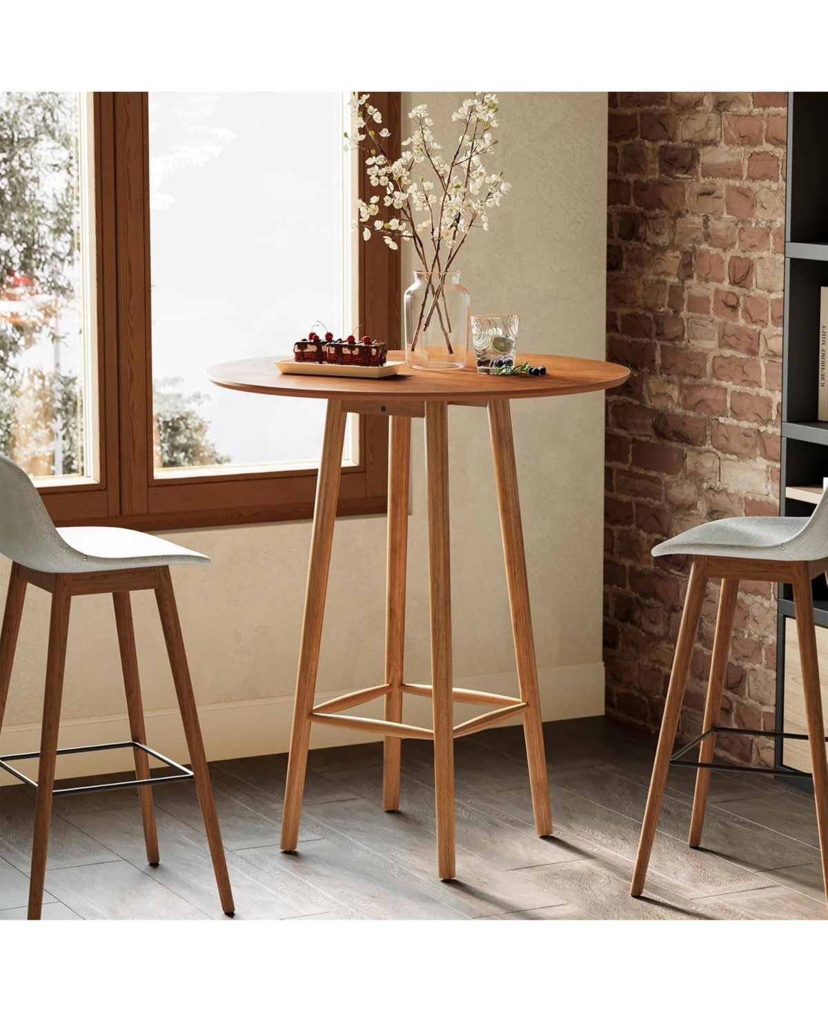 Tribesigns Solid Wood Bar Table, 39.37-Inch Round Bistro Table with Sturdy Frame