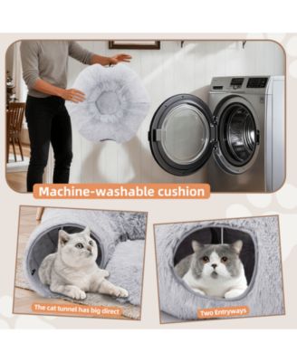 Grey Cat Tunnel with Cat Bed