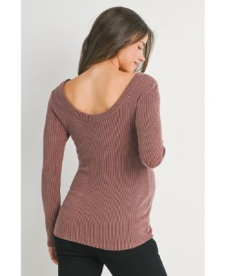 Maternity Scoop Neck Long Sleeve Ribbed Top