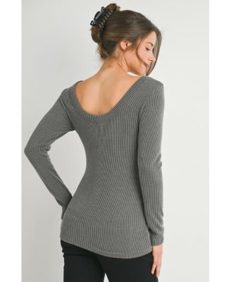 Maternity Scoop Neck Long Sleeve Ribbed Top