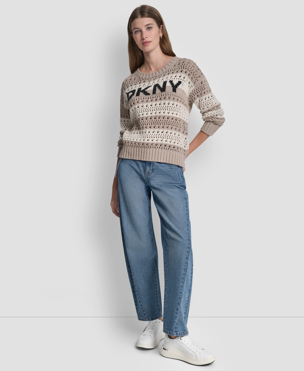 Dkny Jeans Petite Long-Sleeve Stripe Sweater