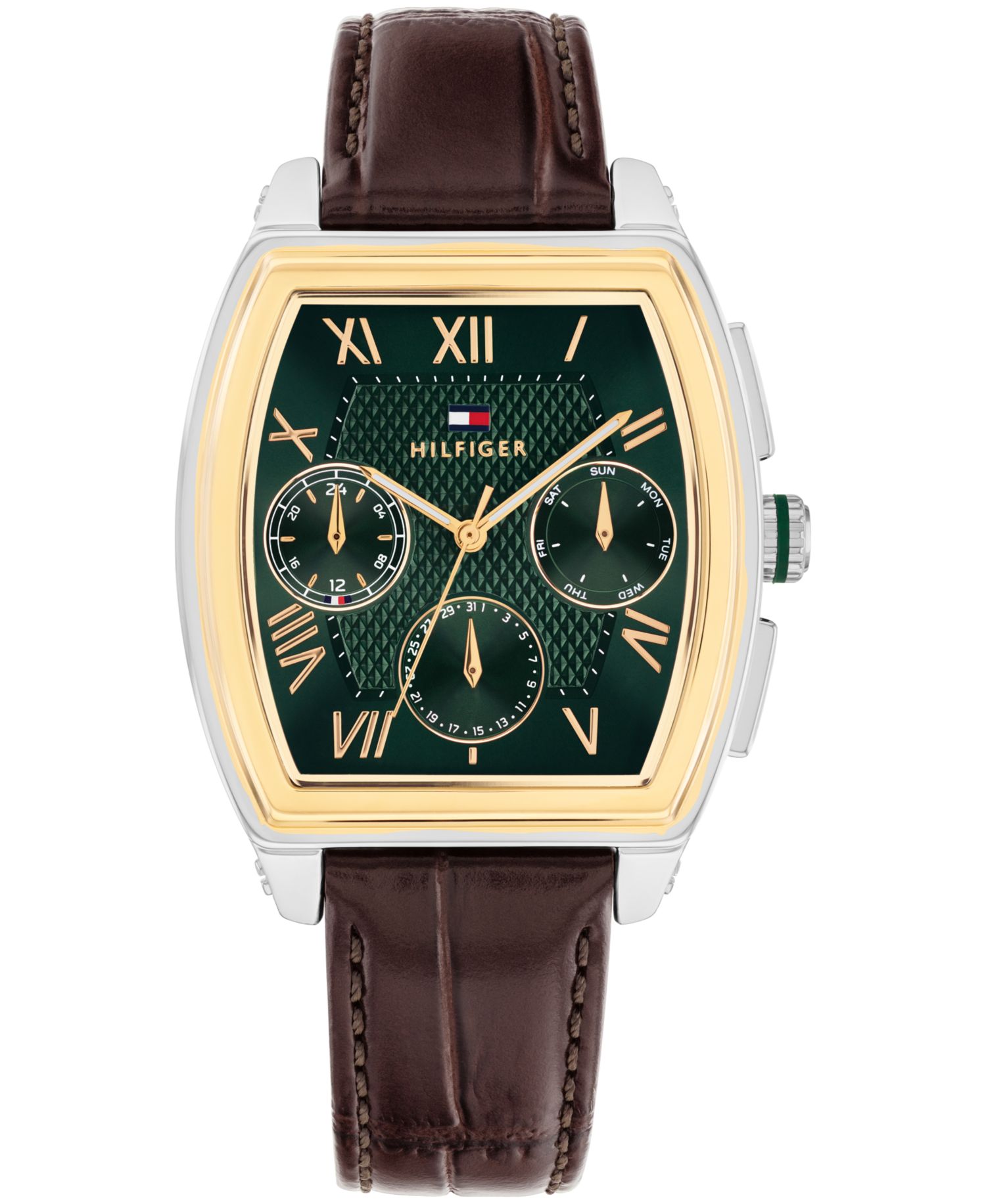 Men's Multifunction Dark Brown Leather Bracelet Watch, 36mm