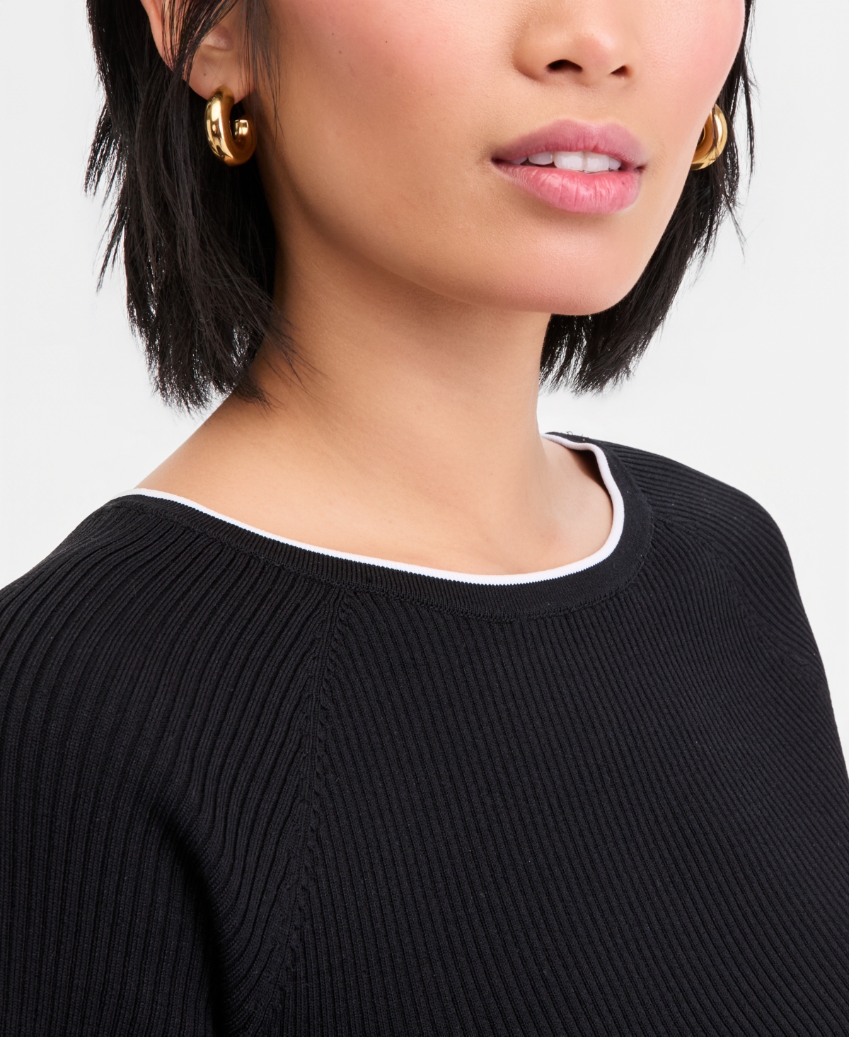 I.n.c. International Concepts Women's Tipped Rib-Knit Short-Sleeve Top, Macy's Exclusive