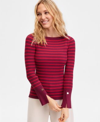 Women's Long Sleeve Boat Neck Rib-Knit Sweater