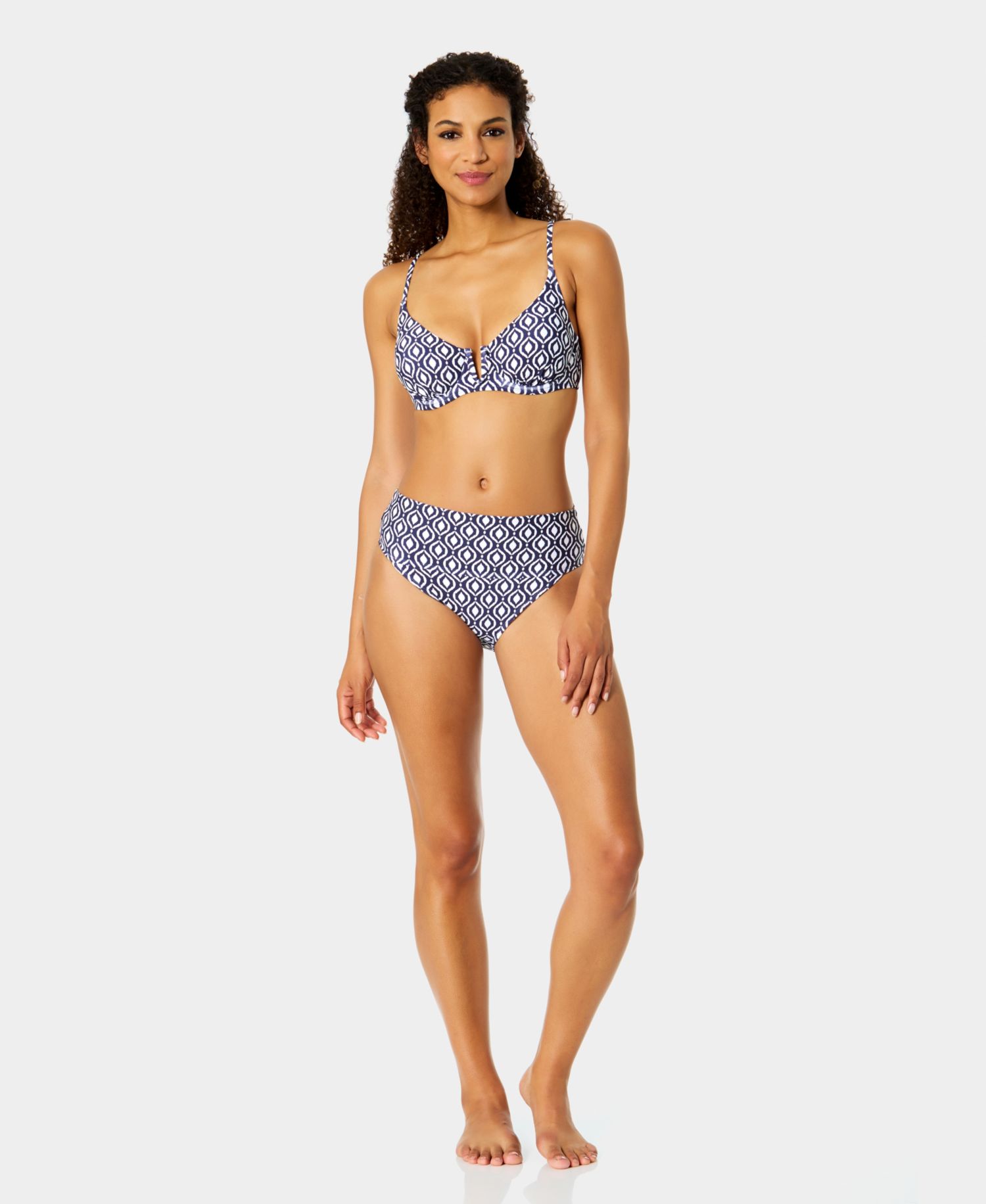 Women's V-Wire Elongated Underwire Bikini Top and High-Waist Bikini Bottoms