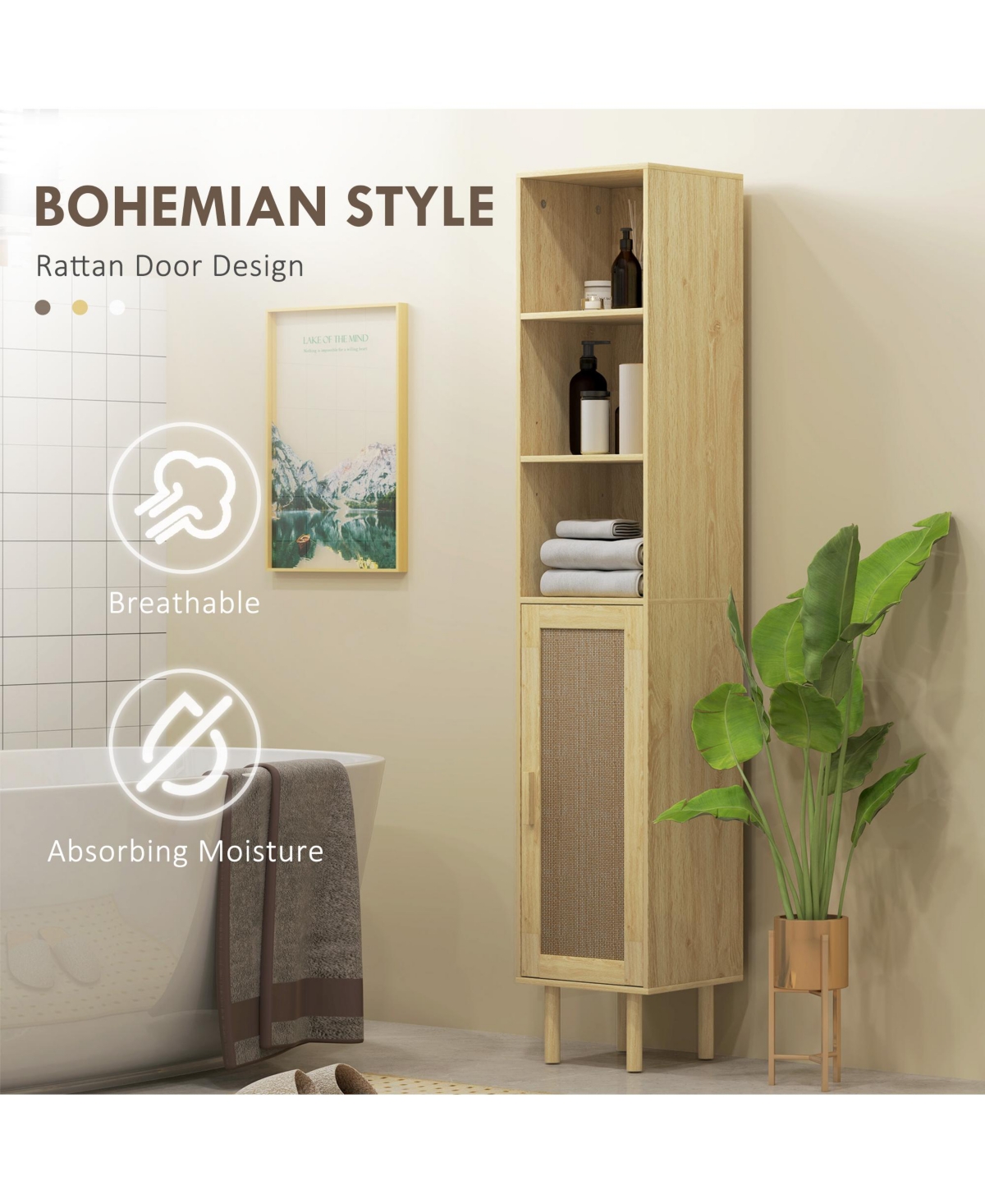 Homcom Tall Bathroom Storage Cabinet with Rat Doors,