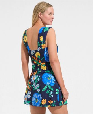 Women's Smoothing Square Neck Ruched Swim Dress Swimsuit