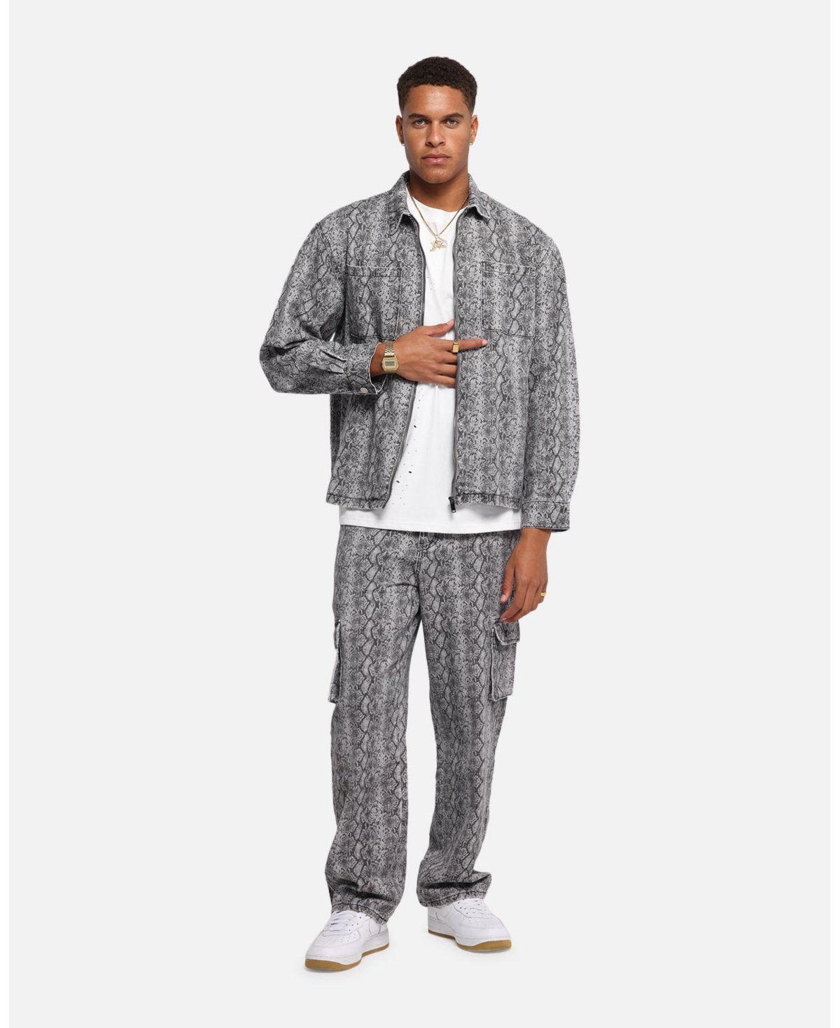 Xxiii Men's Snake Skin Jacket Black Print