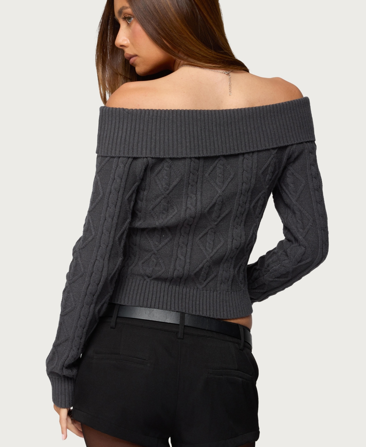 Edikted Women's Leta Off Shoulder Cable Knit Sweater