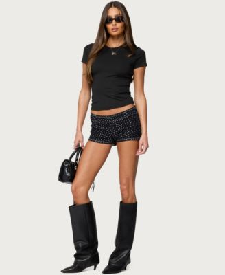 Women's Moirah Rhinestone Denim Micro Shorts