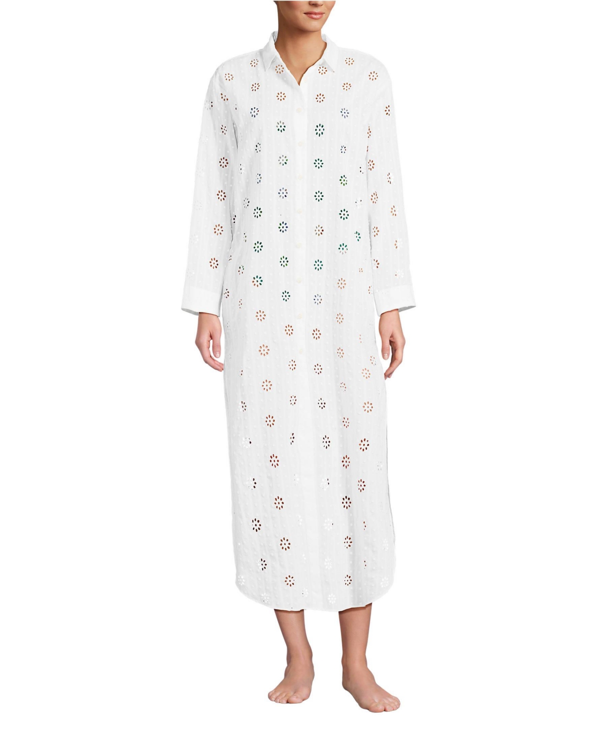 Lands' End Women's Eyelet Button Down Maxi Cover-up Dress