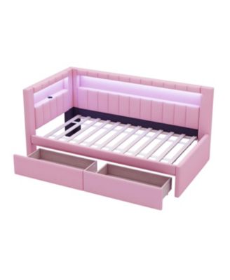 Twin Platform Bed w/ USB & LED 2 Drawers