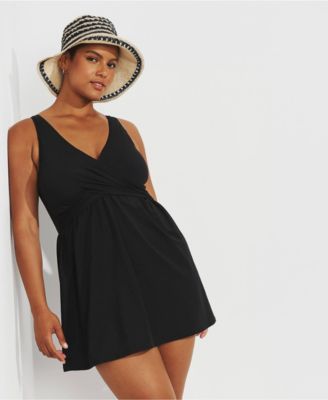 Women's SlenderSuit V-neck Wrap Swim Dress One Piece Swimsuit