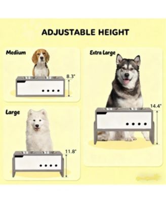 24.6 in. Wide 3 Height Adjustable Raised Dog Bowls in Grey