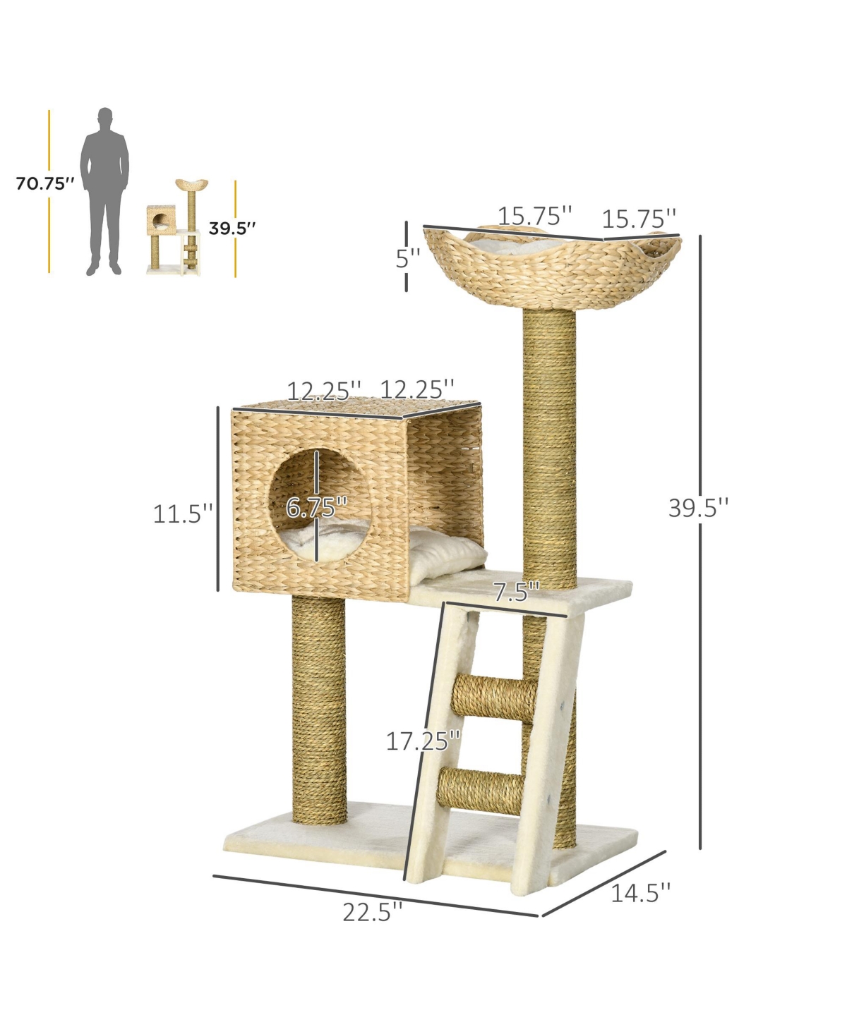 Aostirmotor 39.5'' Cat Tree with scratching posts in Wood