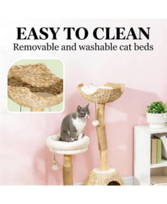 40.6'' Cat Tree with Wooden Cat Scratching Posts in Wood