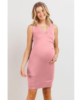 Maternity Sleeveless V Neck Wrap Fitted Nursing Dress