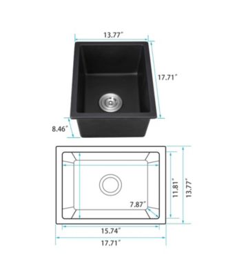 13.77x17.71inch Quartz Undermount Bar Sink with Basket Strainer Heat Stain Resistant