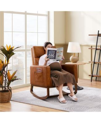 Faux Leather Upholstered Rocking Chair High Back Armchair