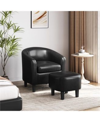 Contemporary Faux Leather Club Chair and Ottoman Set