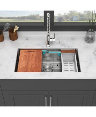 33inch Undermount Kitchen Sink 16G T304 Stainless Steel Z Shaped Ledge Workstation 33x19x10inch with Full Accessories