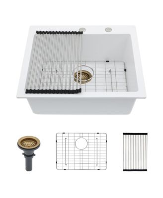 huluwat White Quartz Composite Kitchen Sink Drop In Single Bowl Granite