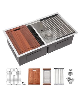 33x19x10inch Double Bowl Undermount Kitchen Sink Stainless Steel 16 Gauge 10 Deep Basins