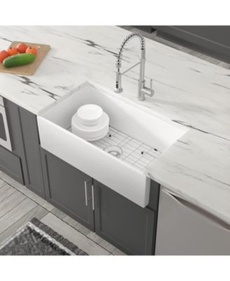 30x20inch White Ceramic Farmhouse Apron Front Kitchen Sink Single Bowl