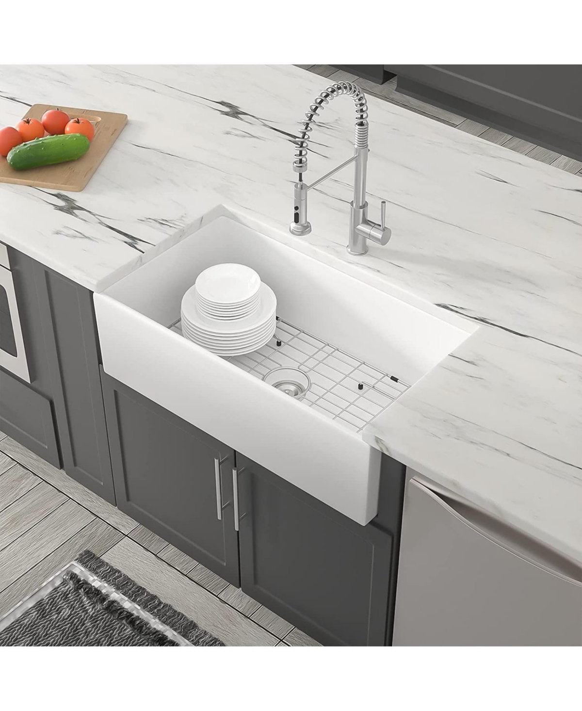 flynama 30x20inch White Ceramic Farmhouse Apron Front Kitchen Sink Single Bowl