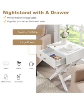 Modern X-Shaped Nightstand with Drawer for Living Room Bedroom
