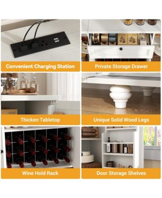 Kitchen Sideboard Buffet Cabinet with Drawer & Cabinets, 55'' Coffee Bar with Power Outlets & Wine Rack