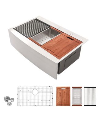 36x22x10inch Drop In Farmhouse Sink Workstation Stainless Steel Topmount Apron Front 16 Gauge