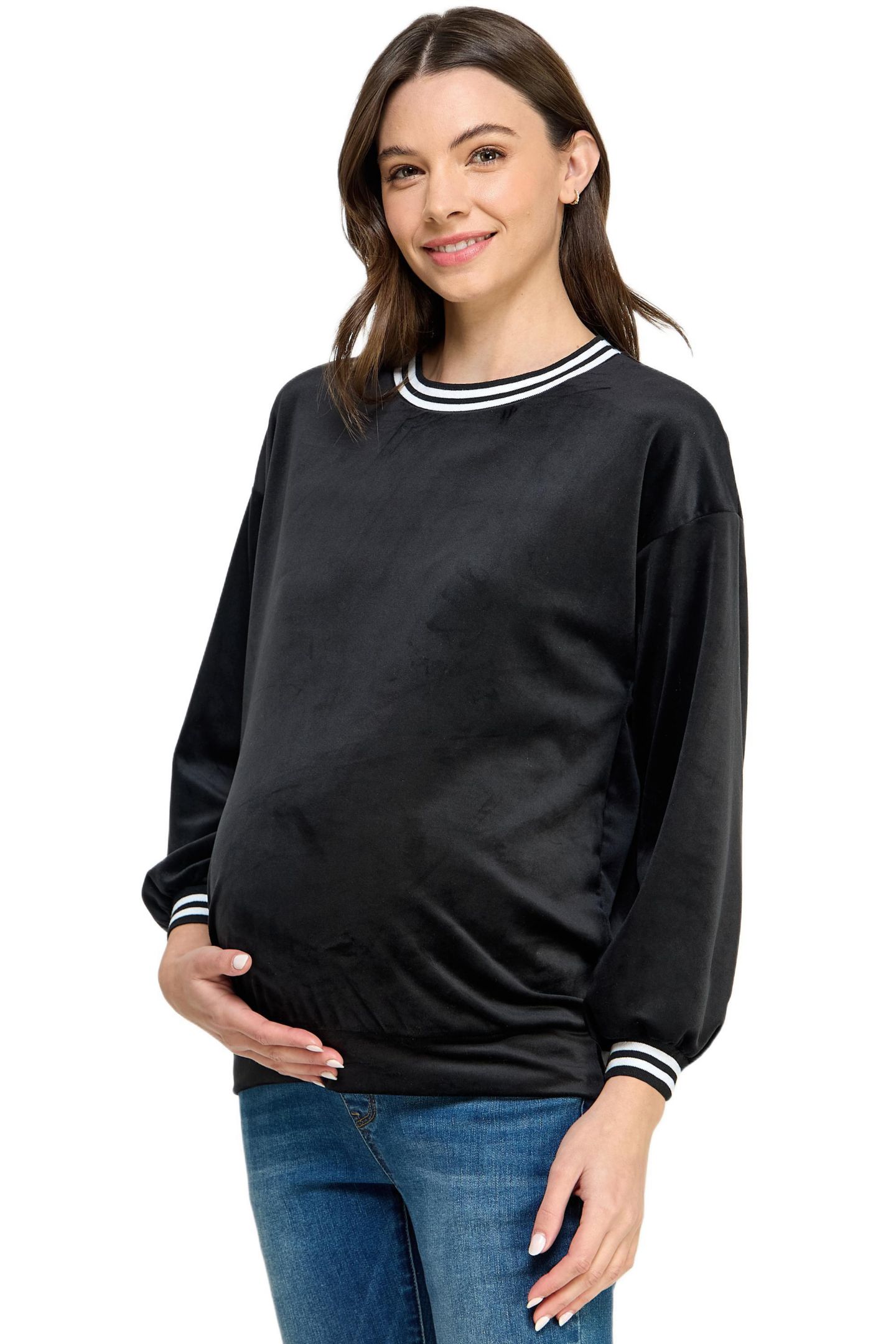 Женская толстовка Hello Miz Velvet Striped Neckline Long Sleeve Maternity Sweatshirt Top, цвет: Чёрный — фото 3