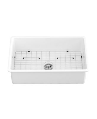 huluwat 32x19x10inch White Fireclay Kitchen Sink Undermount Single Bowl Dual Mount Deep Basin