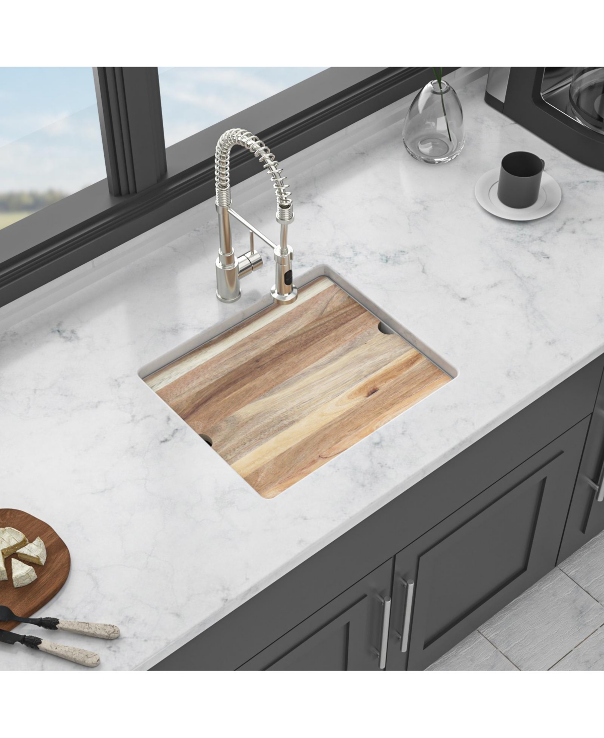 flynama 21x18 Inch White Granite Composite Quartz Workstation Undermount Kitchen Sink