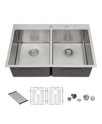 33x22x10 Inch Double Bowl 5050 Drop In Kitchen Sink 16 Gauge T304 Stainless Steel With Two 10 Inch Deep Basin