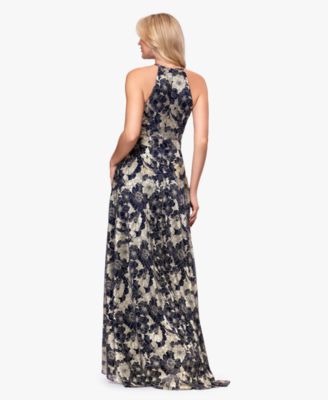 Women's Halter Neck Wrap Foil Gown