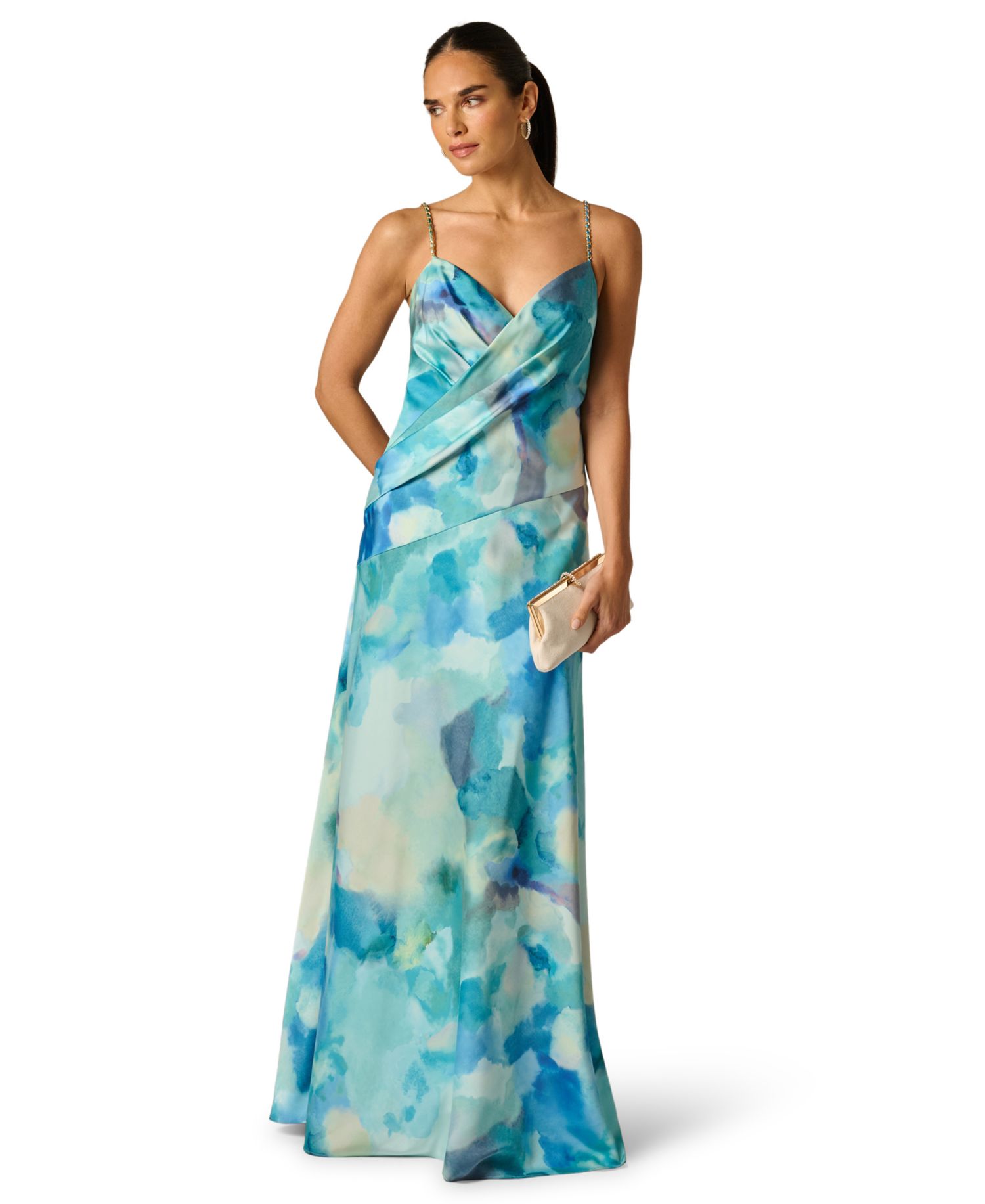 Women's Printed V-Neck Ball Gown