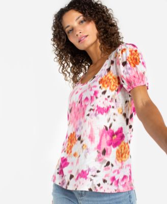 Petite Puff Sleeve Scoop Neck Top