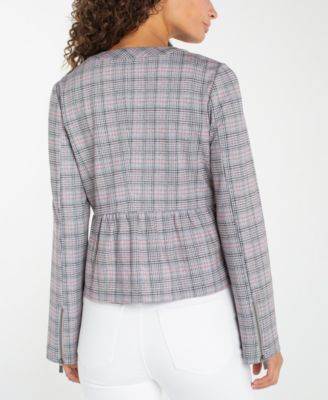 Petite Collarless Zip Front Peplum Jacket