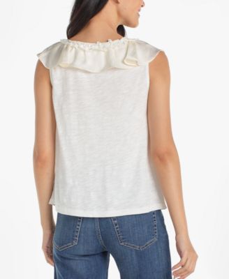 Women's Ruffle Front V-Neck Woven Top