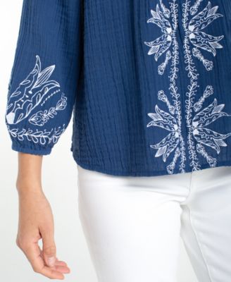 Women's Off-The-Shoulder Embroidered Woven Top