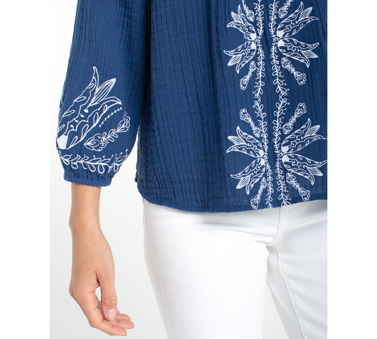 Liverpool Los Angeles Women's Off-The-Shoulder Embroidered Woven Top