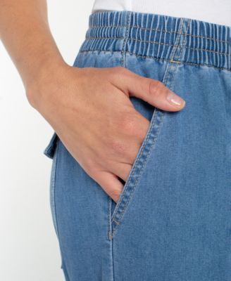 Women's Mid Rise Easy Crop Linen Denim Pants