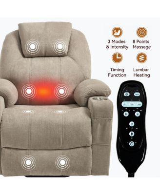 Power Lift Recliner Chair with Heat & Massage, USB & Type-C Ports, Heavy Duty Electric Recliner for Seniors