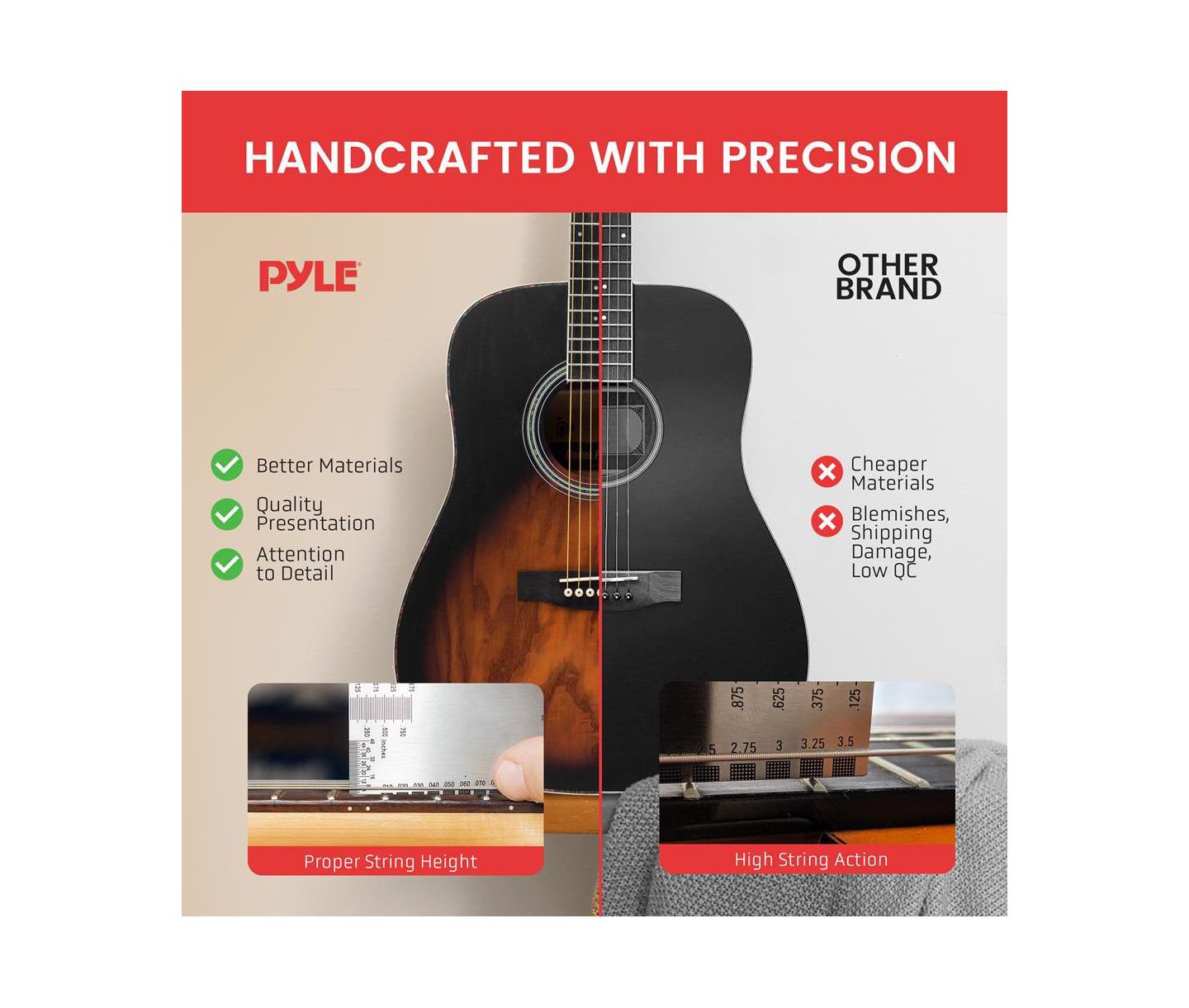 Детские игрушки Pyle 41 Steel Strings Acoustic Guitar Sunburst Teardrop Full-Size Beginner 7-Piece Music Kit, Ages 14 & Up, цвет: Чёрный — фото 5
